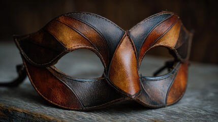 Close-up of a handcrafted leather mask