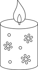 Christmas candle decorated with snowflake pattern outline vector.
Festive candle with snowflake decoration coloring page isolated.
Holiday winter snowflake Candle Illustration.
Transparent background.