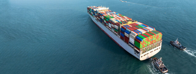 Aerial view container ship logistic container cargo, Global business container cargo freight...