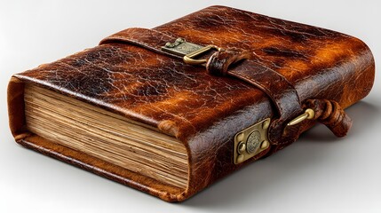 Obraz premium Aged leather-bound book with decorative straps.