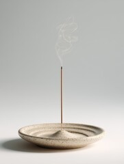 Burning Incense Stick in Speckled Ceramic Holder