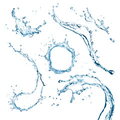 Dynamic swirling liquid splashes and droplets with iridescent highlights captured in motion...