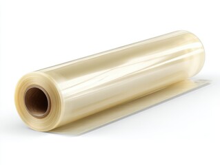 Roll of Translucent Pale Yellow Plastic Film on White Background
