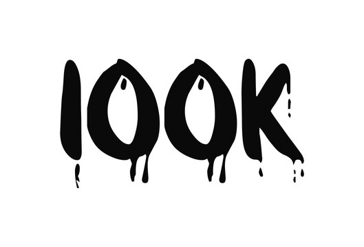 Black dripping 100k text isolated on a transparent background