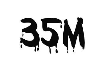 Black dripping numbers 35 M isolated on a transparent background