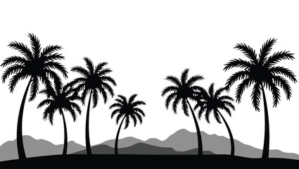 Silhouetted Palm Trees Against Graded Hills tropical beach