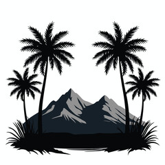 Silhouetted Palm Trees Against Jagged Mountains tropical