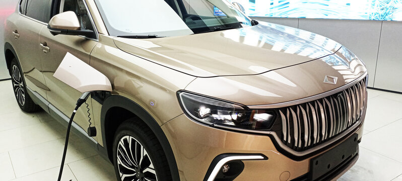 ANKARA, TURKEY - JUNE 24, 2025: TOGG T10X car stand at Nautilus Shopping Centre. Turkey's Automobile Enterprise Group, or Togg for short, is a Turkey-based automobile manufacturer company