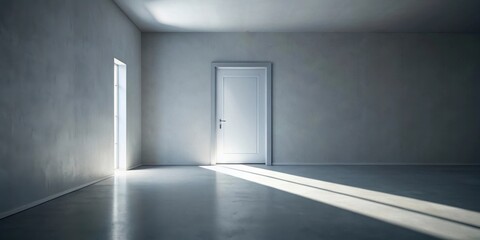 Empty Room with Sunlight Streaming Through a Window and Door, Ideal for Interior Design Presentations or Real Estate Marketing