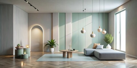 Serene Modern Living Room Interior Design with Soft Green Accents and Minimalist Furniture