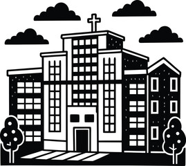 Fototapeta premium isolated-pastel-pink-hospital-building-with-clouds.eps