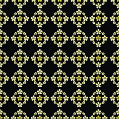 Seamless Floral Pattern with Yellow Petals on Black Background