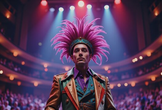 Vibrant performer on theater stage celebrating World Theatre Day