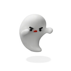 A cute but angry 3D ghost character with an expressive face. The ghost giving it a humorous and grumpy personality. Halloween-themed designs, children materials, or spooky-but-fun illustrations.