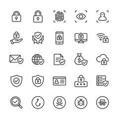 線で構成されたシンプルなコンピュータセキュリティアイコンセット　ベクター素材	