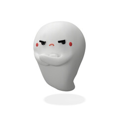 A grumpy 3D ghost character with arms crossed and an angry expression. With red cheeks and expressive, the spirit gives off a humorous yet moody vibe, for spooky season designs and playful graphics.