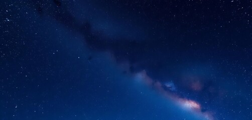 Fototapeta premium Starry night sky, Milky Way galaxy arcing overhead, constellations, dark