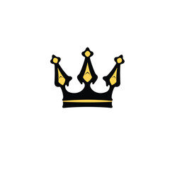 Vector art of stylized crown with black outlines and gold accents on a white background