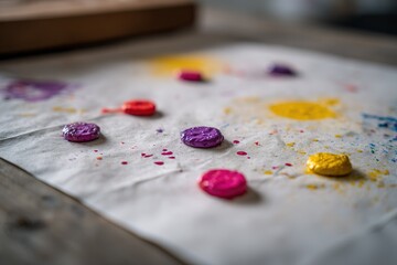 Colorful wax melts create vibrant patterns on textured paper in an arts and crafts setting