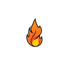 Vector art of a cartoon flame with orange and yellow colors on a white background