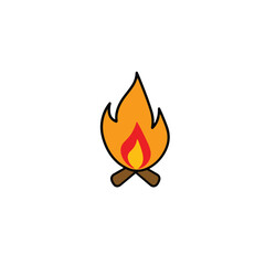 Vector art of a cartoon campfire with orange and yellow flames on a white background