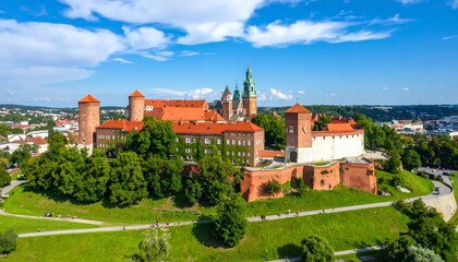Obraz premium Panoramic aerial view of a medieval castle and cathedral complex