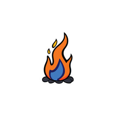 Vector art of cartoon campfire with blue and orange flames burning on a white background