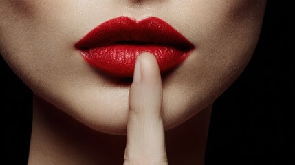 The Bold Red Lips and Shushing Gesture Conveying Secrets and Elegance.