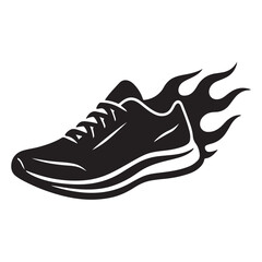 Running Shoe with Flames Silhouette Vector for Speed, Fitness, and Sport Concepts

