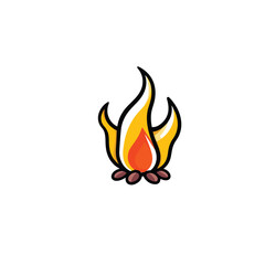 Vector art of a cartoon campfire flame with yellow and orange colors on white