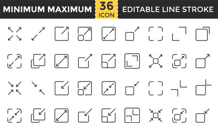 Maximum and Minimum Line Icon Set &ndash; Outline Pixel Perfect Editable Stroke Icons Collection for Scaling, Zoom, Size, Expand, Reduce, and Adaptability