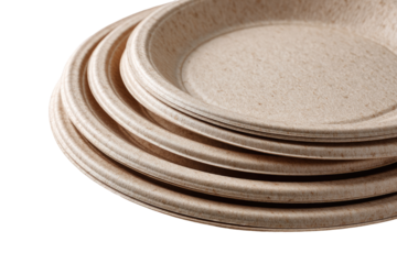 Stacked beige biodegradable plates