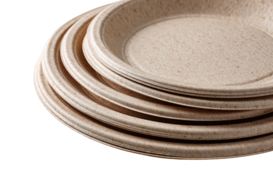 Stacked beige biodegradable plates