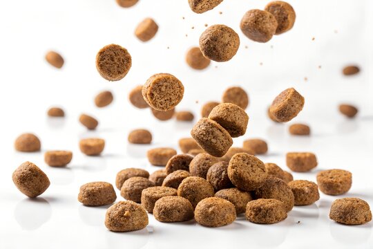 dramatic photo of falling cat food kibbles