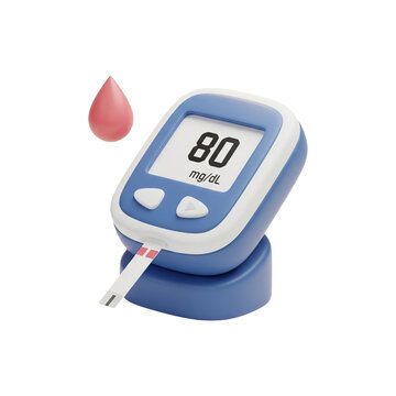 3D Glucose Meter With Blood Drop &ndash; Blue Device &ndash; Single PNG

