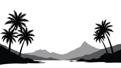 Tropical palm trees on a serene coastal landscape silhouette