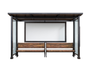 Empty bus shelter with blank advertisement board