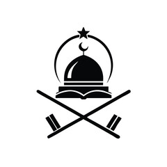 Fototapeta premium A Mosque dome with open Quran and crossed sword is shown in black