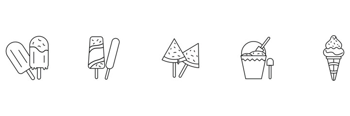  Ice cream, popsicle, frozen dessert, summer treat, sweet snack, cone, ice cream, cold food, cartoon dessert, creamy icon collection.