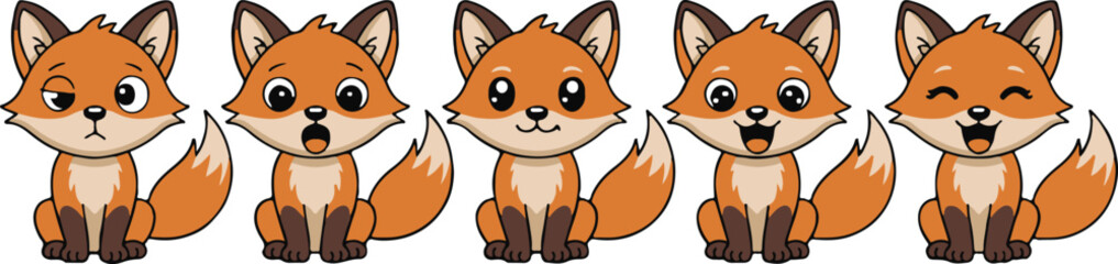 kawaii fox expression pack vector graphic ai eps jpeg png for branding social media