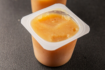 Apple puree natural product sweet dessert fresh delicious gourmet food background on the table rustic food top view copy space keto and paleo diet vegetarian and vegan food