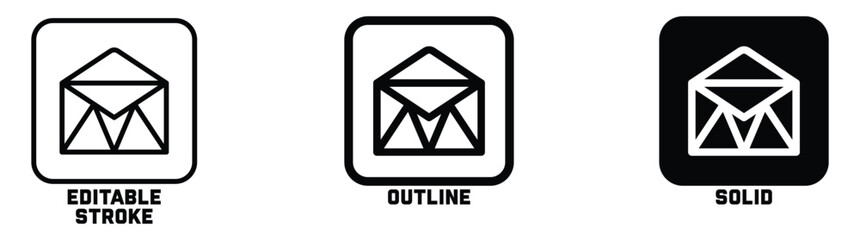 Email envelope icons in editable stroke, outline, and solid styles. open envelope mail icon for mail, Vector illustration.