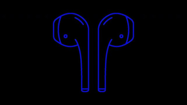 Animated Neon Earbuds: Modern Audio Technology on Black Background