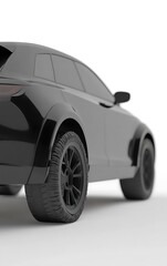 Sleek Black SUV on Minimalist Background with Focus on Wheels