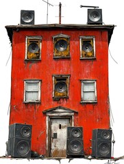 Unique House Design with Large Speakers and Funky Architecture