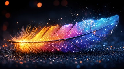 Vibrant feather ablaze, cosmic dust