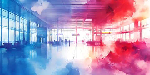 Modern Airport Interior with Colorful Abstract Artistic Elements