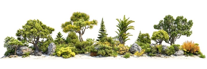 Realistic Collection of Detailed Trees, Plants, and Rocks in Nature Scene