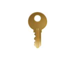 Elegant Golden Key Illustration with Smooth Reflections and a Simple Design on transparent background