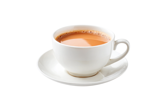 Cup of Milk Tea on Saucer Isolated on Transparent Background